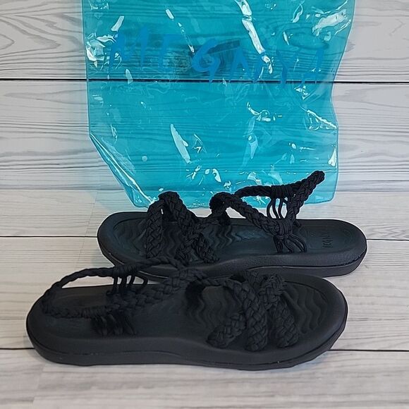 Megnya NWOT Women's Black Braided Slide Sandals Size 8 - Picture 3 of 9
